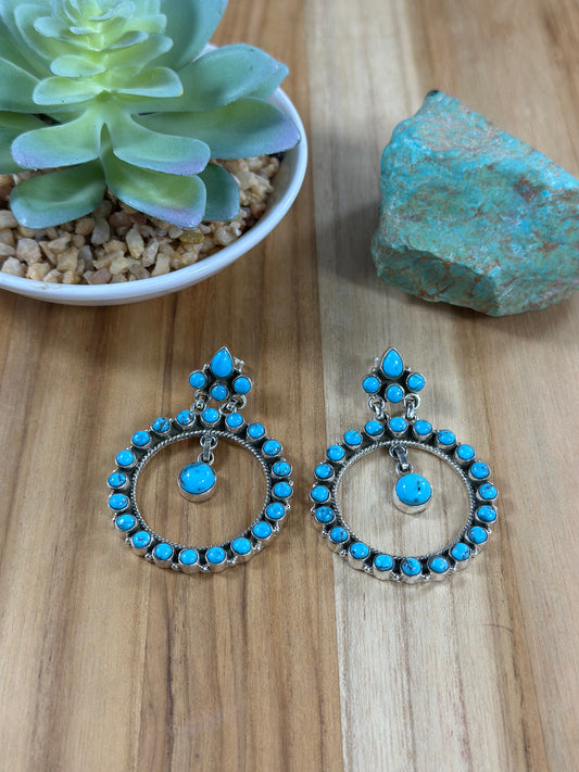 Kingman Turquoise Cluster Dangle Earrings