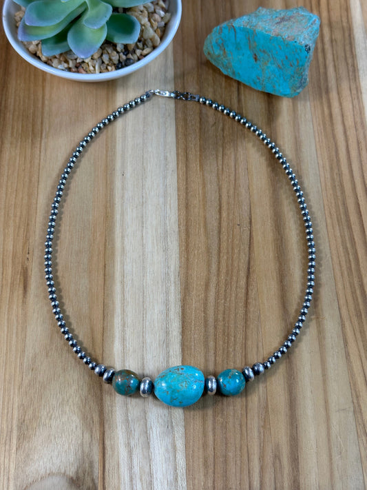 Kingman Turquoise and Navajo Pearl Necklace