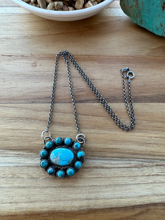 Kingman Turquoise Cluster Necklace