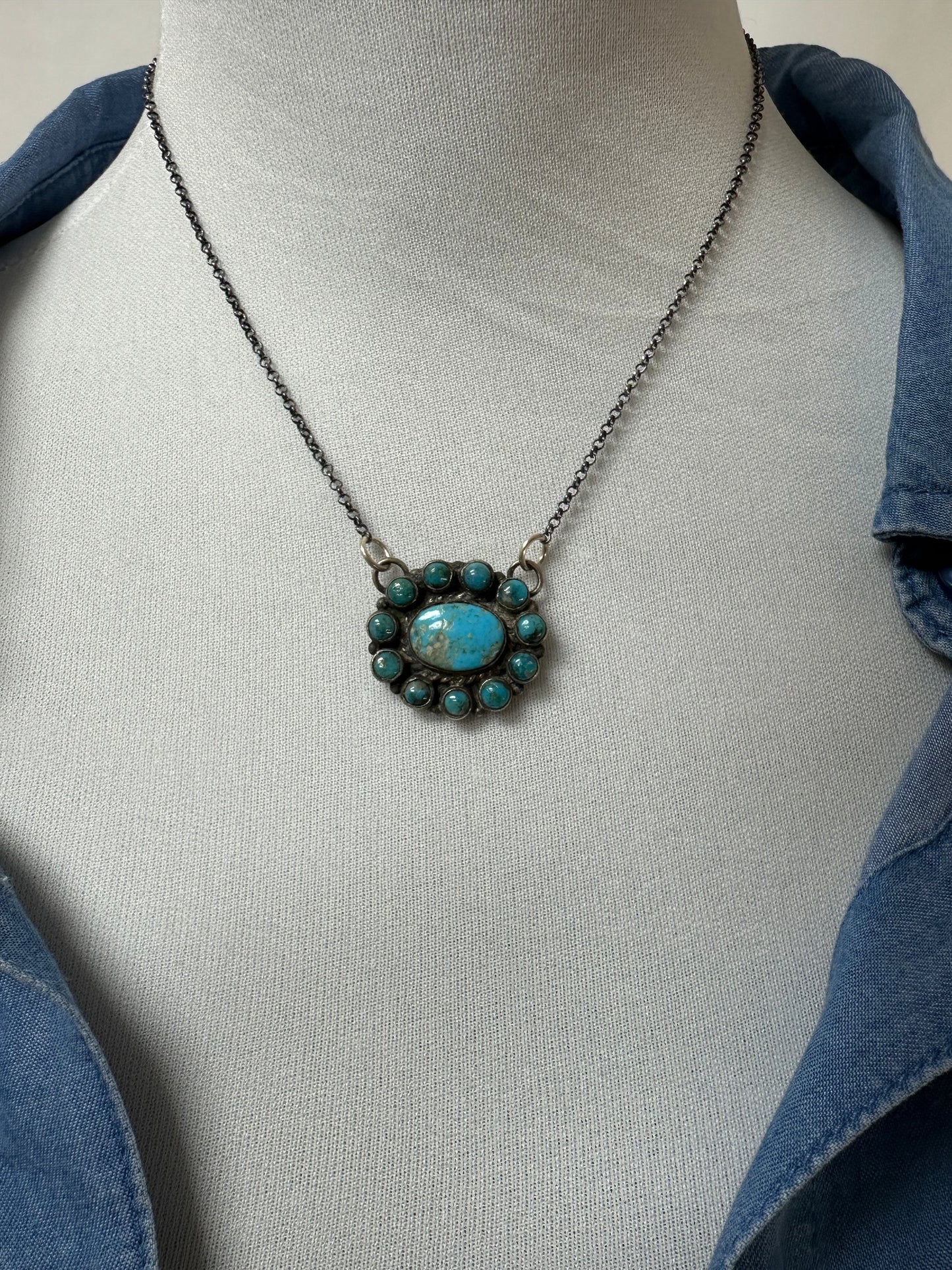 Kingman Turquoise Cluster Necklace