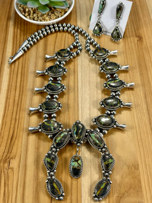 Black Jack Squash Blossom & Earrings Set