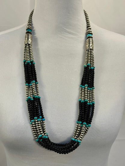 7 - Strand Black Onyx & Kingman Bead Necklace