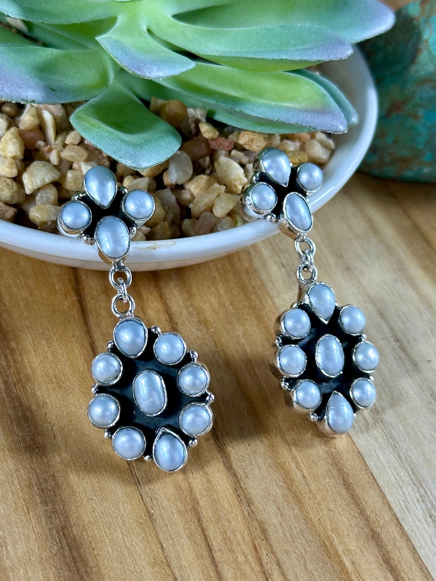 Freshwater Pearl Cluster Dangle Earrings