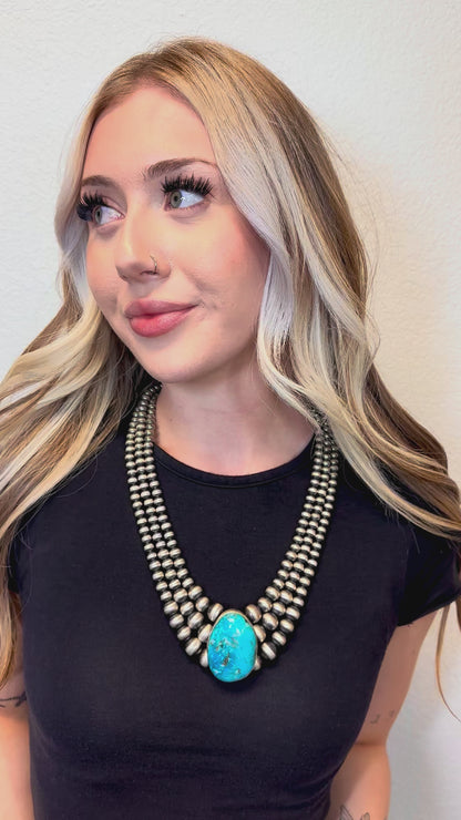 Turquoise and 3 Strand Pearl Necklace