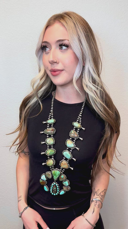 Royston Squash Blossom Sterling Silver Pearl Necklace