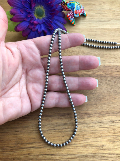 24" 4MM " Navajo Style" Sterling Pearls