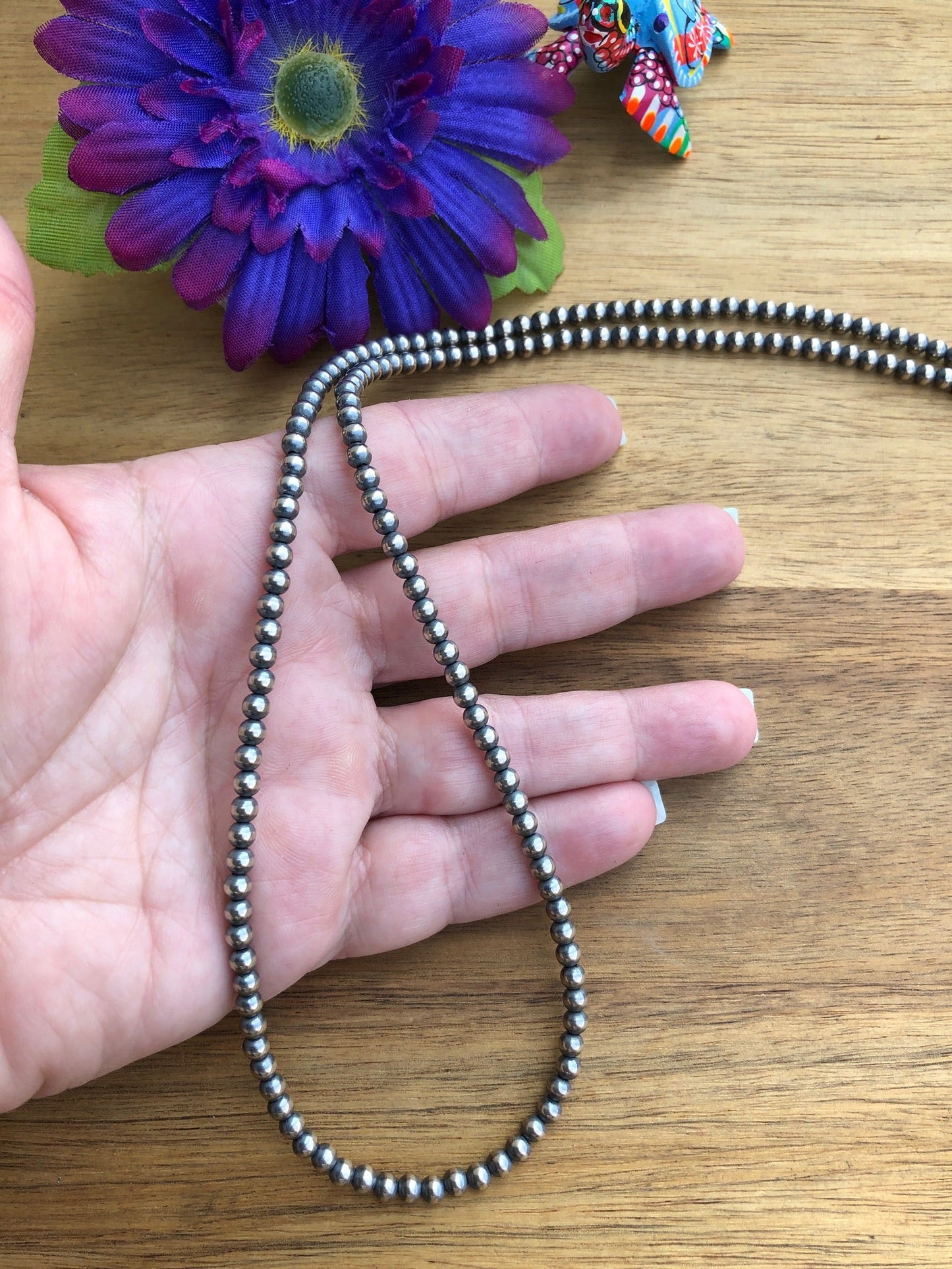 36" 4MM "Navajo Style" Sterling Pearls