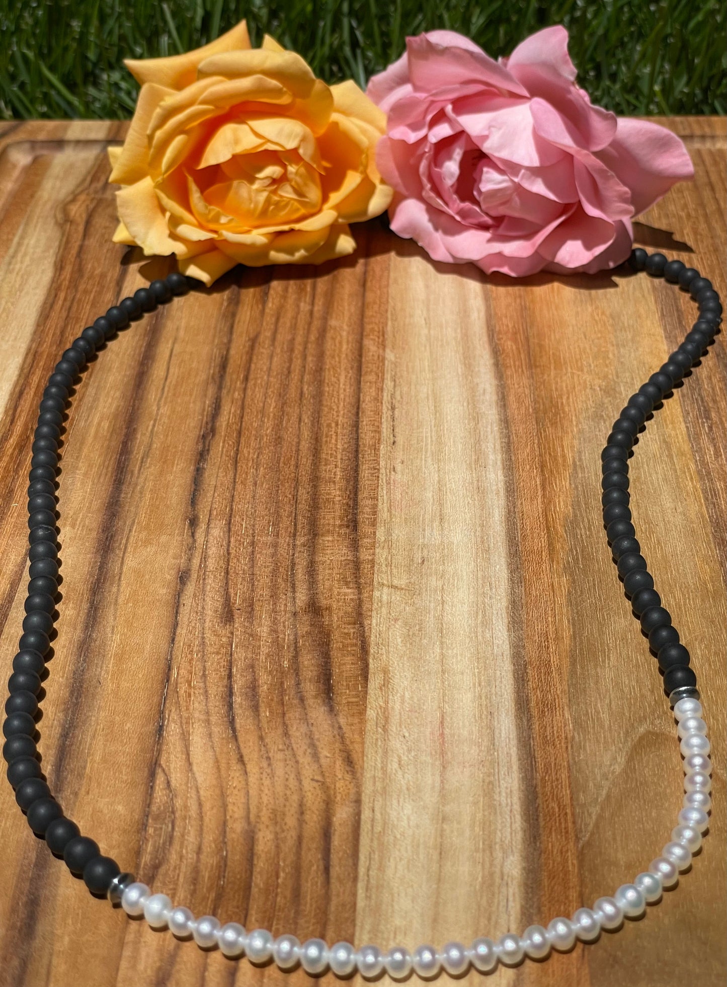 30 inch Matte Onyx and Freshwater Pearl Necklace