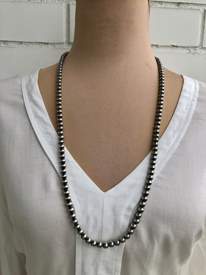 30" 6MM " Navajo Style" Sterling Pearls