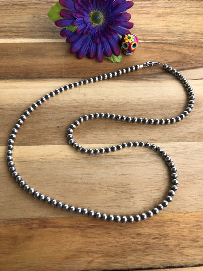 30" 6MM " Navajo Style" Sterling Pearls