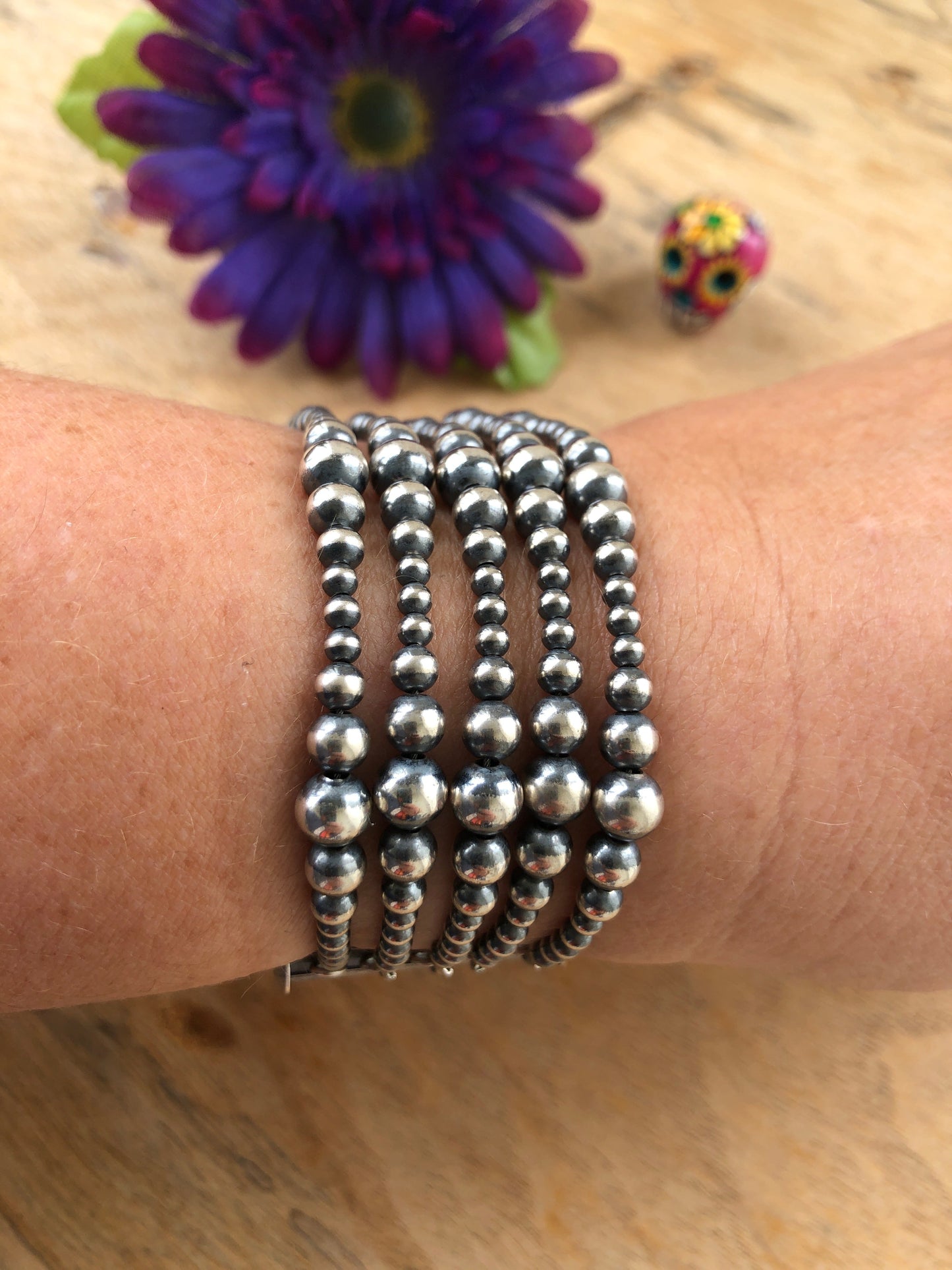 5 Strand Variated "Navajo Style" Sterling Pearl Bracelet