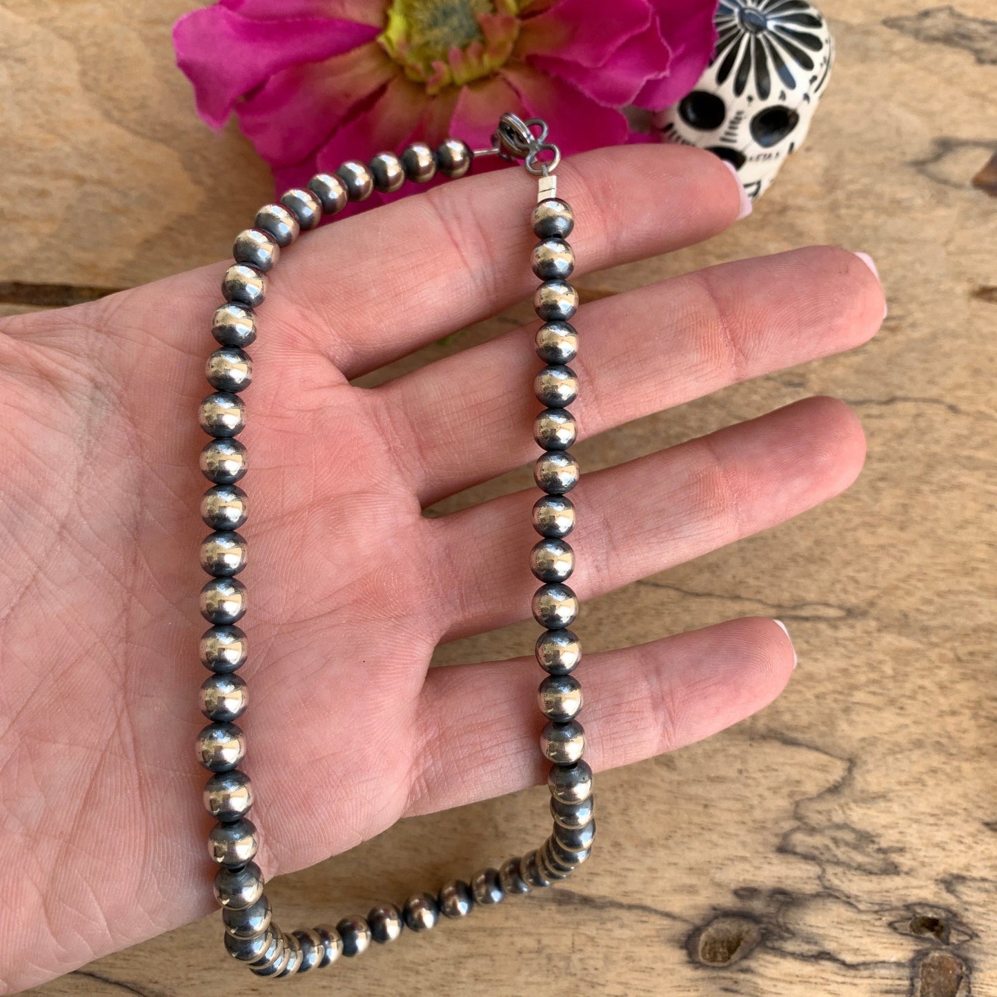 14" 6MM " Navajo Style" Sterling Pearls