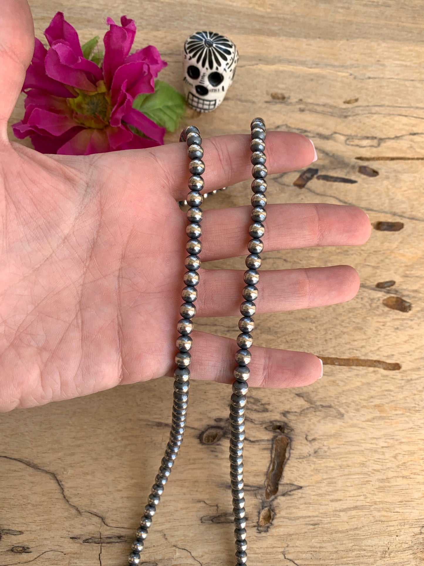 36" 6MM " Navajo Style" Sterling Pearls