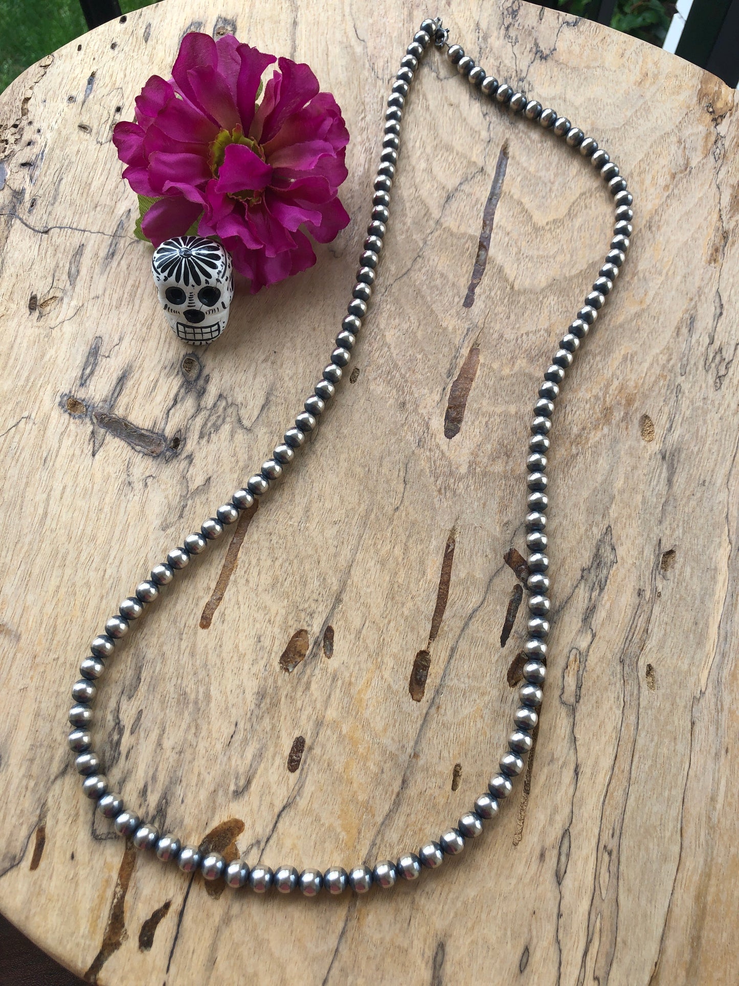 36" 8MM " Navajo Style" Sterling Pearls