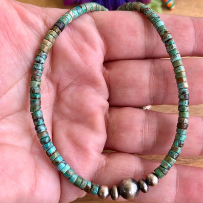 15 1/2" Heishi Kingman and Pearl Necklace (Green)